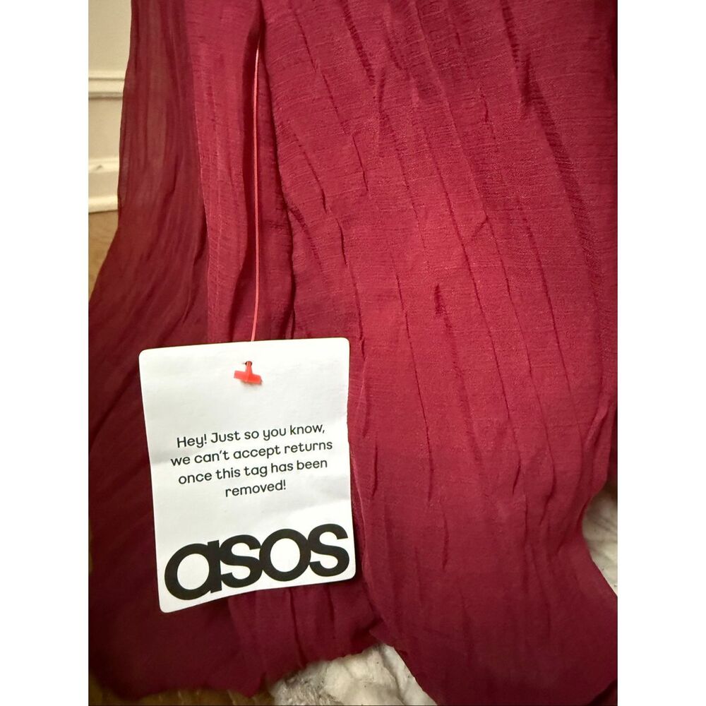NWOT ASOS Design High Neck Crinkle Maxi Dress Blouson Sleeve 12 - Picture 6 of 9